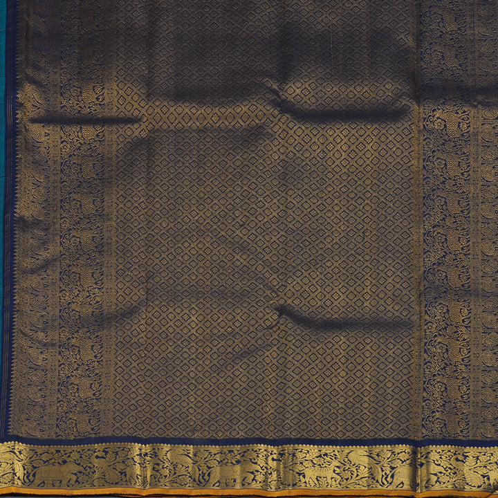 Hayagrivas Handloom Rama Green Kanjivaram Silk Saree with Navy Blue Border KBF325E3-1