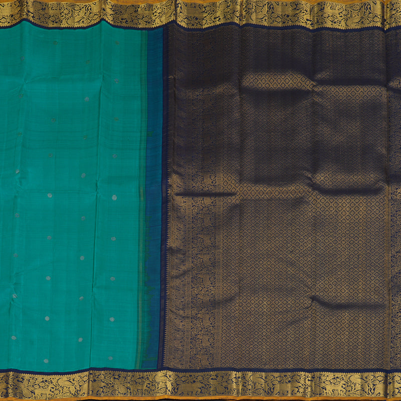 Hayagrivas Handloom Rama Green Kanjivaram Silk Saree with Navy Blue Border KBF325E3-1