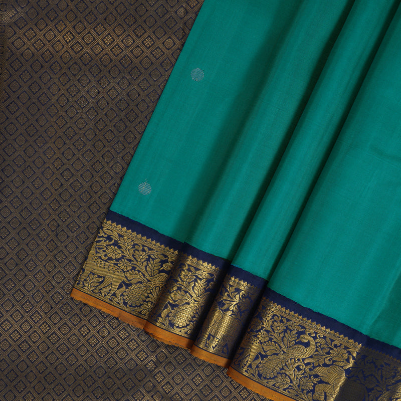 Hayagrivas Handloom Rama Green Kanjivaram Silk Saree with Navy Blue Border KBF325E3-1