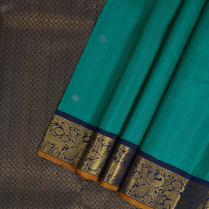 Hayagrivas Handloom Rama Green Kanjivaram Silk Saree with Navy Blue Border KBF325E3-1