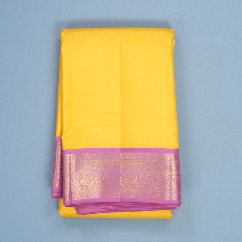 Hayagrivas Handloom Yellow Kanjivaram Silk Saree with Lotus Pink Border KBF325E4-1