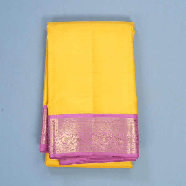 Hayagrivas Handloom Yellow Kanjivaram Silk Saree with Lotus Pink Border KBF325E4-1