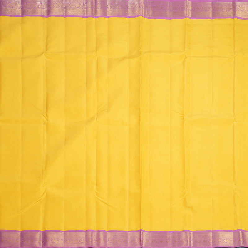 Hayagrivas Handloom Yellow Kanjivaram Silk Saree with Lotus Pink Border KBF325E4-1