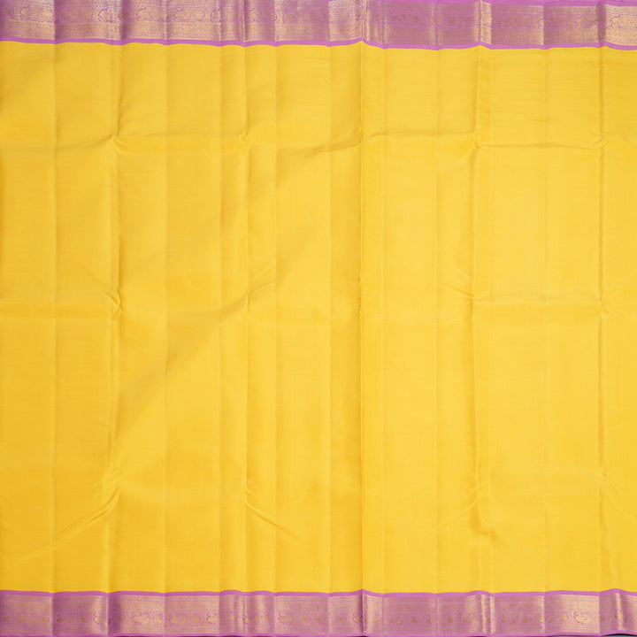 Hayagrivas Handloom Yellow Kanjivaram Silk Saree with Lotus Pink Border KBF325E4-1