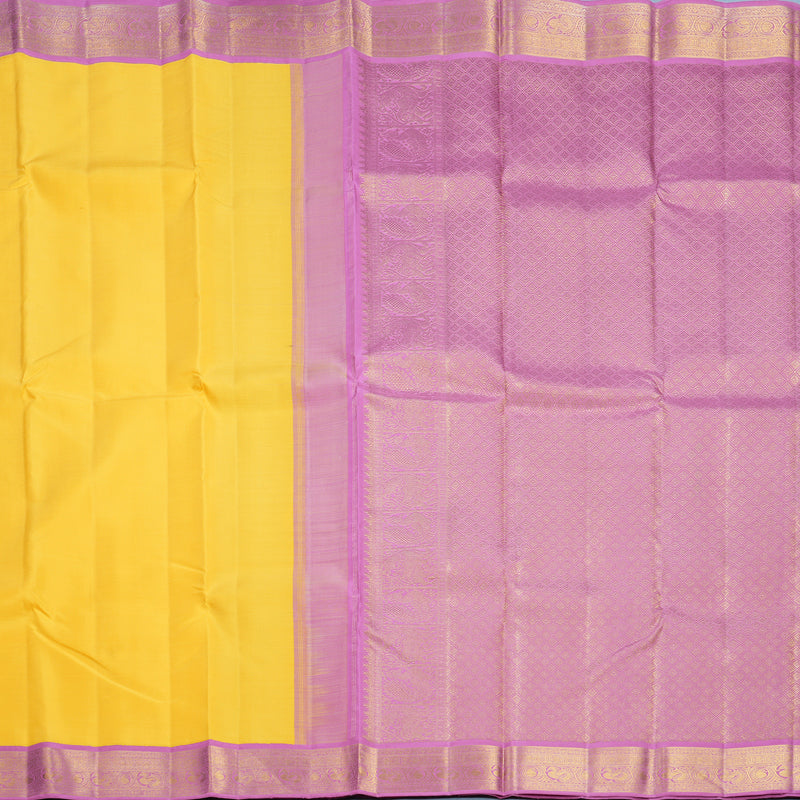 Hayagrivas Handloom Yellow Kanjivaram Silk Saree with Lotus Pink Border KBF325E4-1