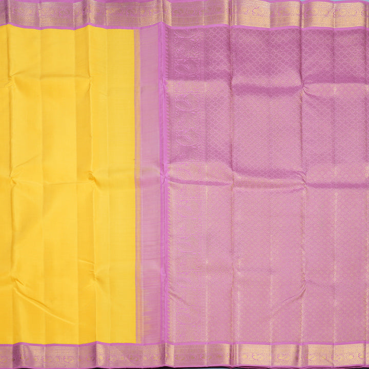 Hayagrivas Handloom Yellow Kanjivaram Silk Saree with Lotus Pink Border KBF325E4-1