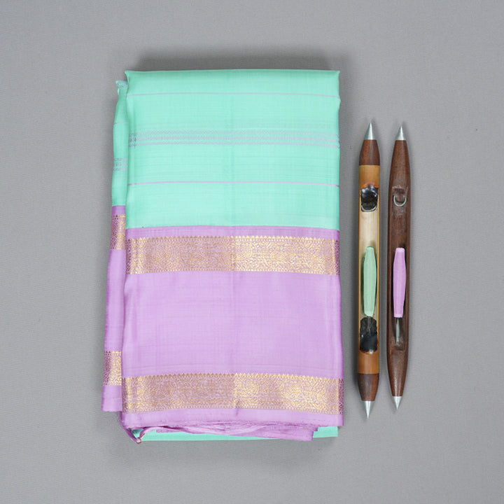 Hayagrivas Handloom Pastel Green Kanjivaram Silk Saree with Lilac Border KBF326E2-1