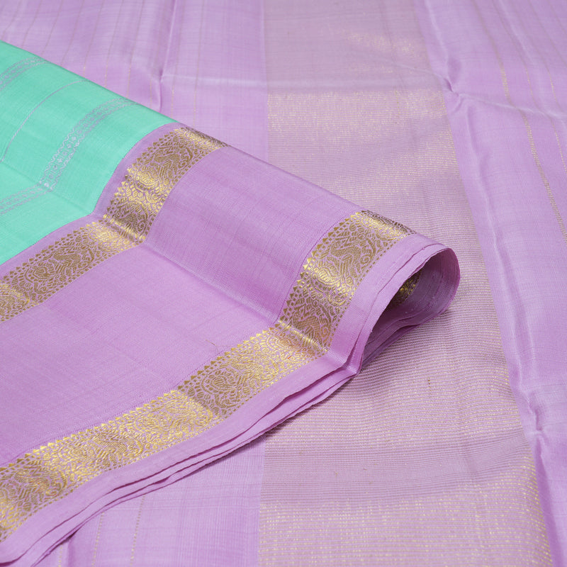 Hayagrivas Handloom Pastel Green Kanjivaram Silk Saree with Lilac Border KBF326E2-1