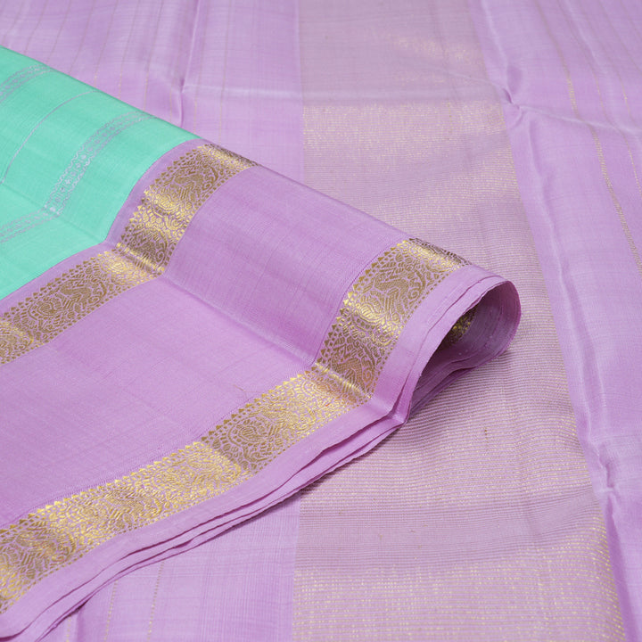 Hayagrivas Handloom Pastel Green Kanjivaram Silk Saree with Lilac Border KBF326E2-1