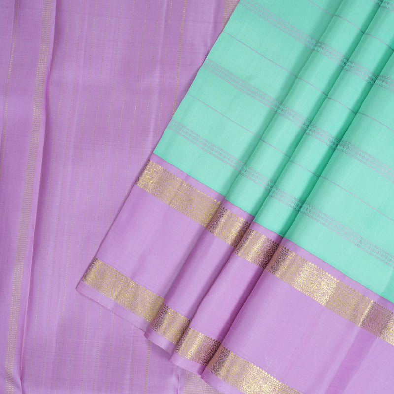 Hayagrivas Handloom Pastel Green Kanjivaram Silk Saree with Lilac Border KBF326E2-1