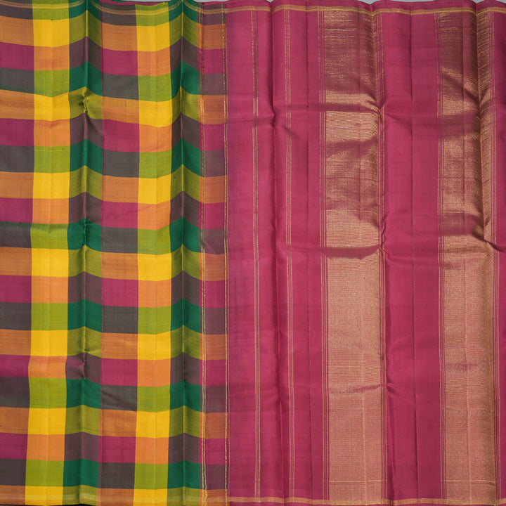 Hayagrivas Handloom Multicolour Checks Kanjivaram Silk Saree KBF326E5-1