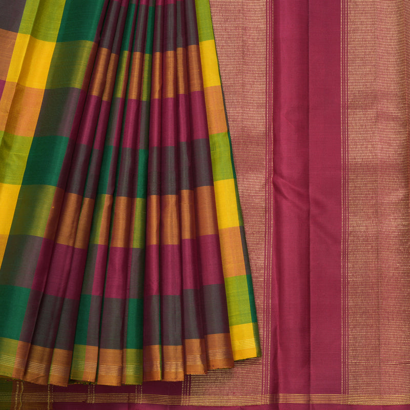 Hayagrivas Handloom Multicolour Checks Kanjivaram Silk Saree KBF326E5-1