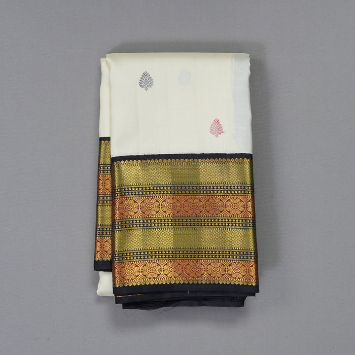 Hayagrivas Handloom Half-White Kanjivaram Silk Saree with Deep Snuff Border KBF326E6-1