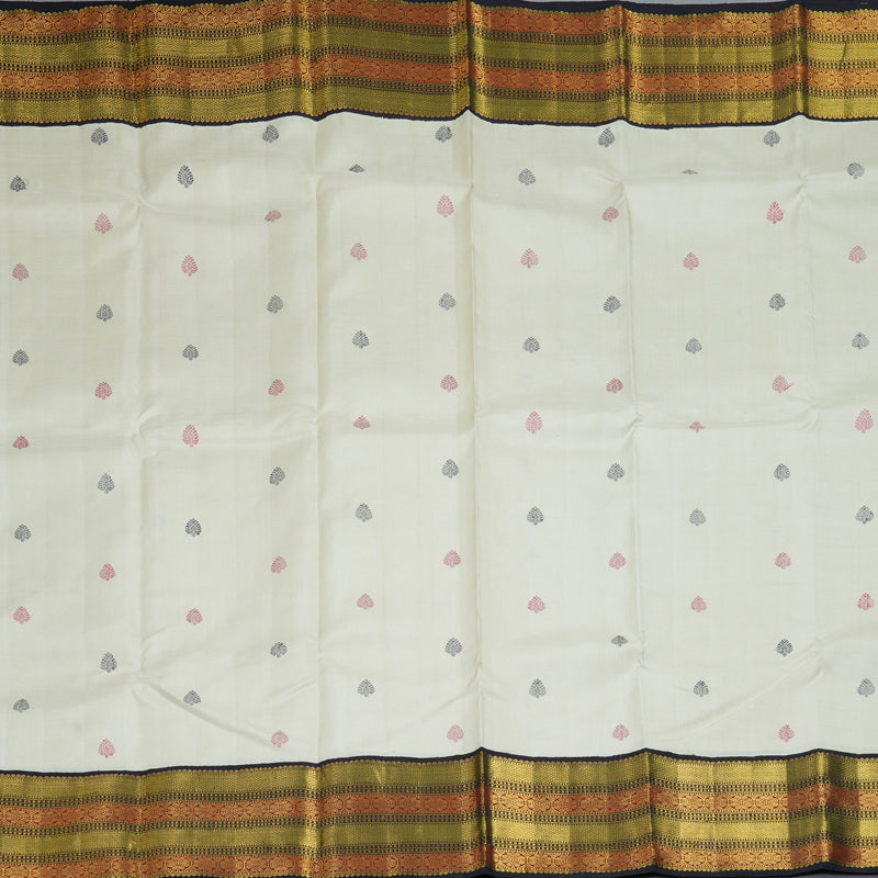 Hayagrivas Handloom Half-White Kanjivaram Silk Saree with Deep Snuff Border KBF326E6-1