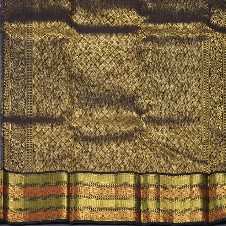 Hayagrivas Handloom Half-White Kanjivaram Silk Saree with Deep Snuff Border KBF326E6-1