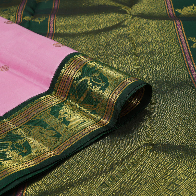 Hayagrivas Handloom Baby Pink Kanjivaram Silk Saree with Bottle Green Border KBF328E1-1