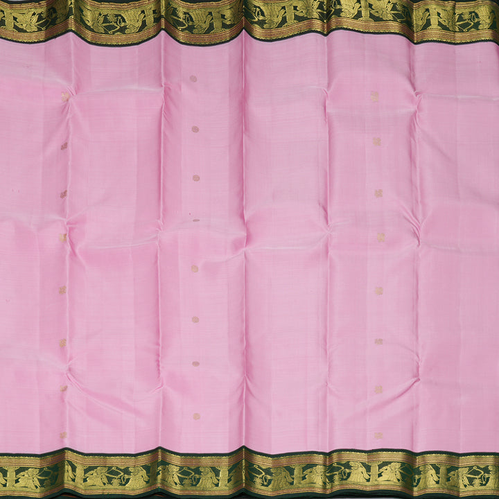 Hayagrivas Handloom Baby Pink Kanjivaram Silk Saree with Bottle Green Border KBF328E1-1