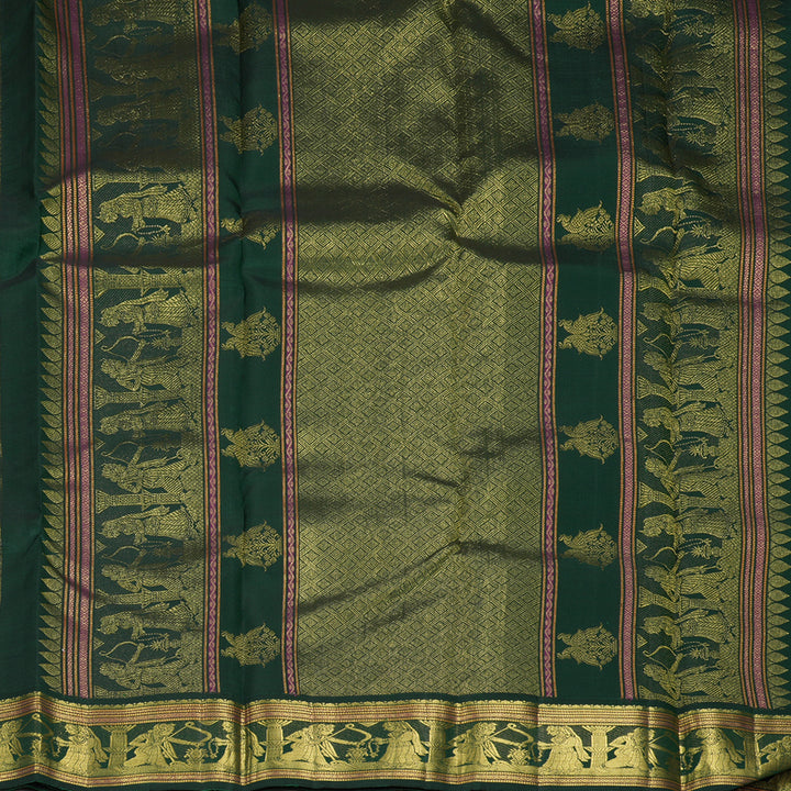Hayagrivas Handloom Baby Pink Kanjivaram Silk Saree with Bottle Green Border KBF328E1-1