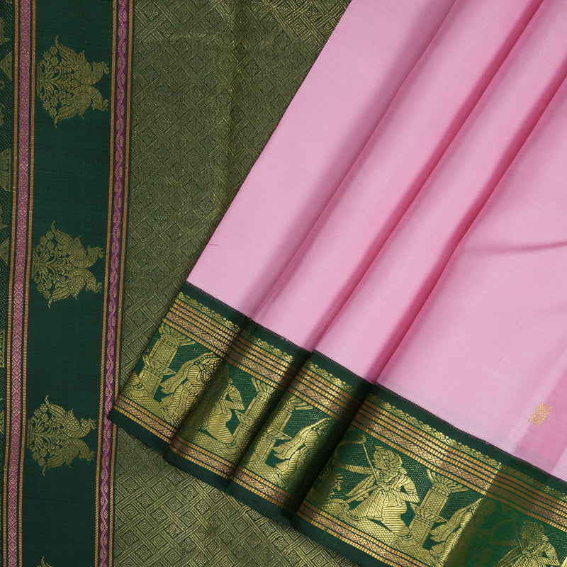 Hayagrivas Handloom Baby Pink Kanjivaram Silk Saree with Bottle Green Border KBF328E1-1