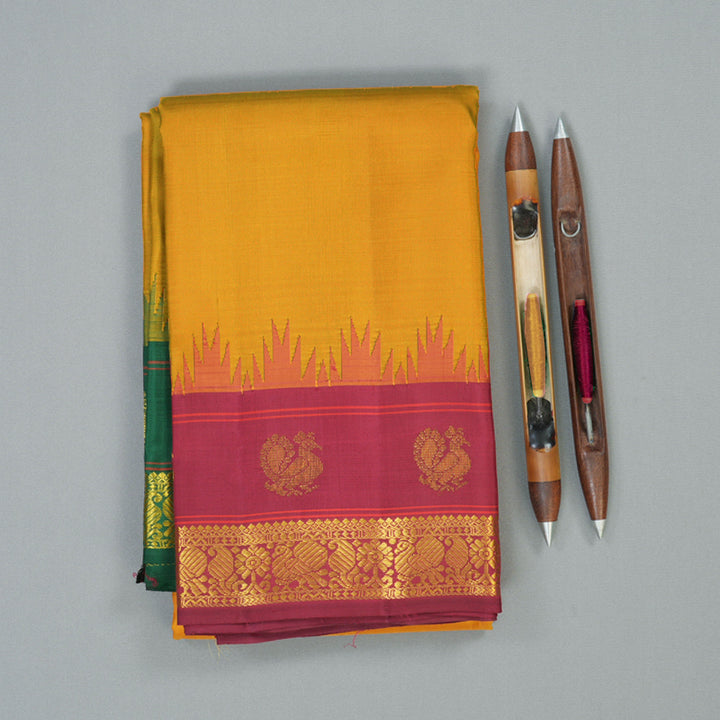 Hayagrivas Handloom Manjal Kanjivaram Silk Saree with Ganga Jamuna Border KBF32D5-1