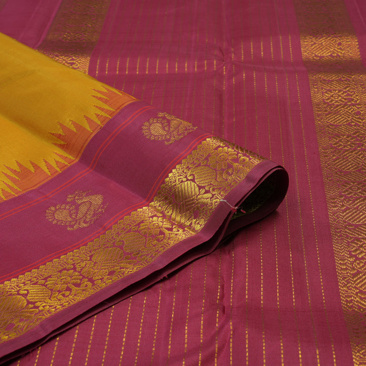 Hayagrivas Handloom Manjal Kanjivaram Silk Saree with Ganga Jamuna Border KBF32D5-1