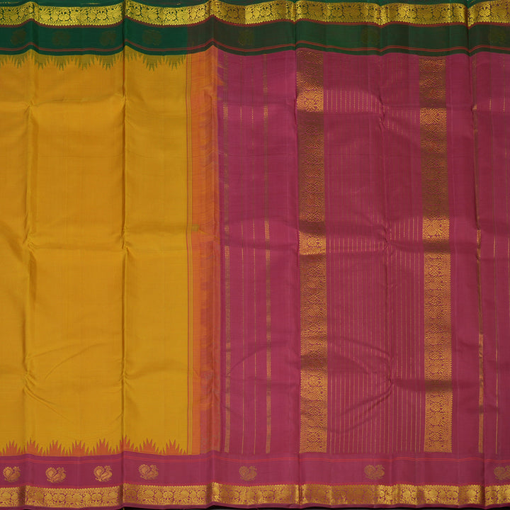 Hayagrivas Handloom Manjal Kanjivaram Silk Saree with Ganga Jamuna Border KBF32D5-1