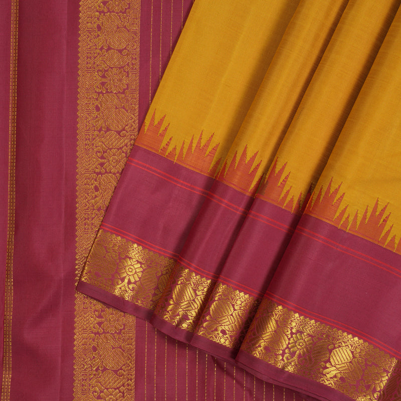 Hayagrivas Handloom Manjal Kanjivaram Silk Saree with Ganga Jamuna Border KBF32D5-1