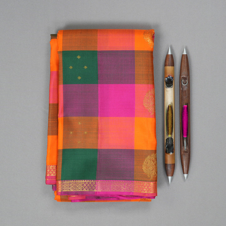 Hayagrivas Handloom Multicolour Checks Kanjivaram Silk Saree KBF330E1-1