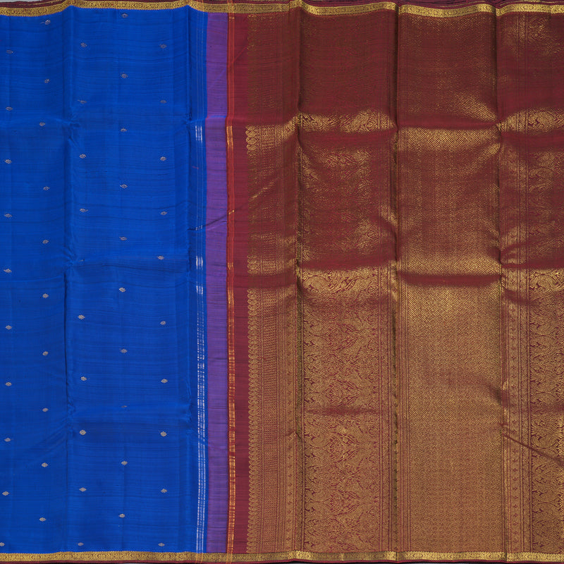 Hayagrivas Handloom MS Blue Kanjivaram Silk Saree with Wine Maroon Border KBF330E2-1