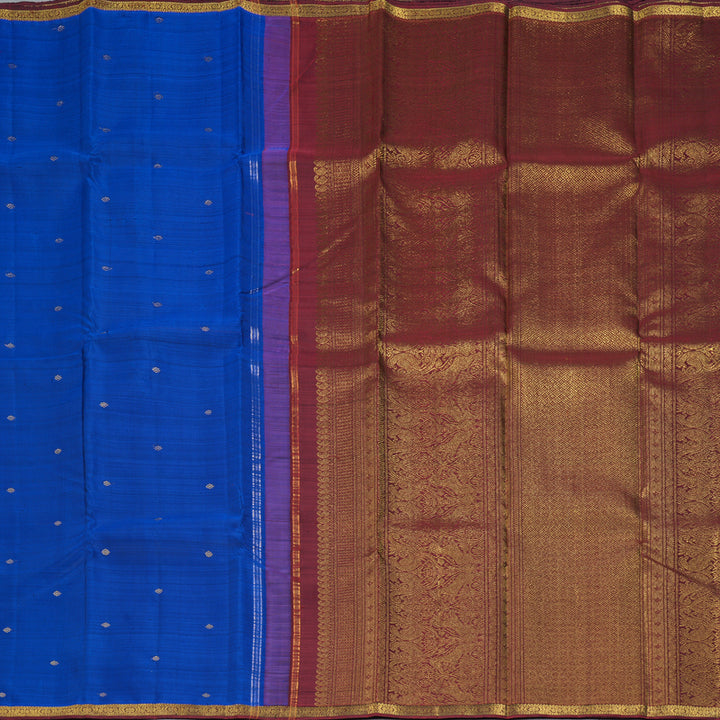 Hayagrivas Handloom MS Blue Kanjivaram Silk Saree with Wine Maroon Border KBF330E2-1