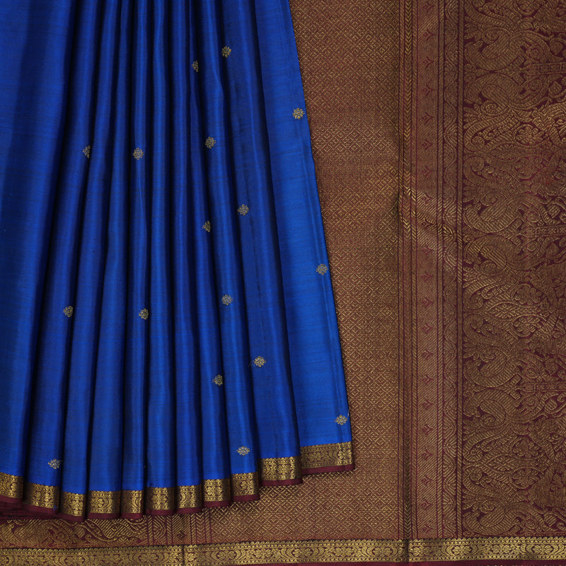 Hayagrivas Handloom MS Blue Kanjivaram Silk Saree with Wine Maroon Border KBF330E2-1