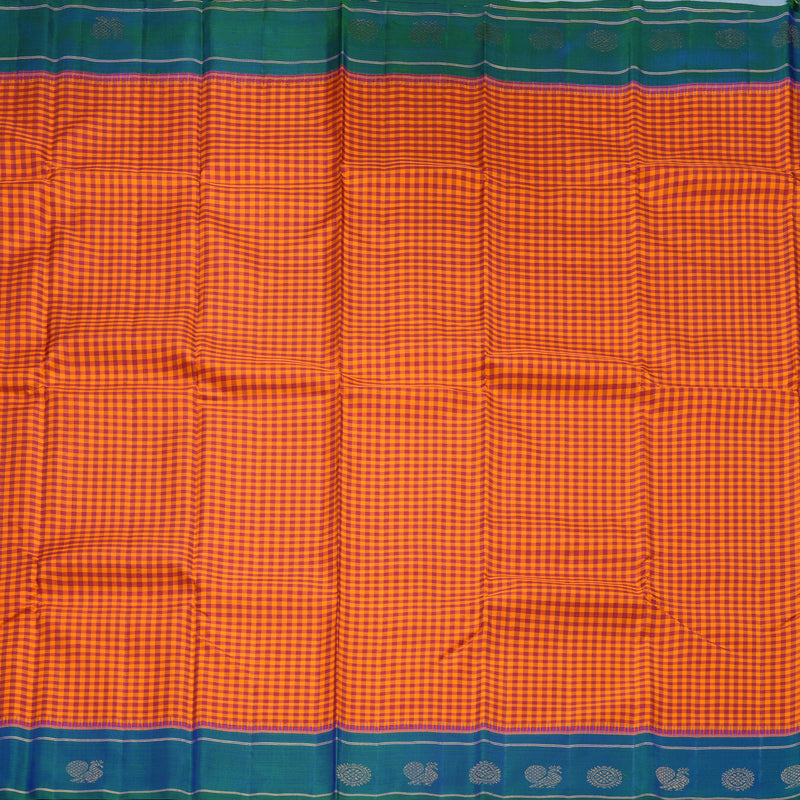 Hayagrivas Handloom Maroon & Orange Checks Kanjivaram Silk Saree KBF332E3-1