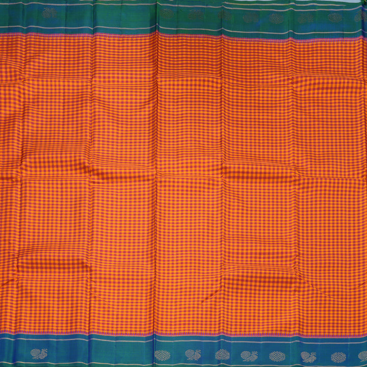 Hayagrivas Handloom Maroon & Orange Checks Kanjivaram Silk Saree KBF332E3-1