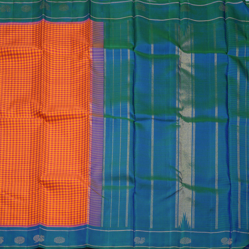 Hayagrivas Handloom Maroon & Orange Checks Kanjivaram Silk Saree KBF332E3-1