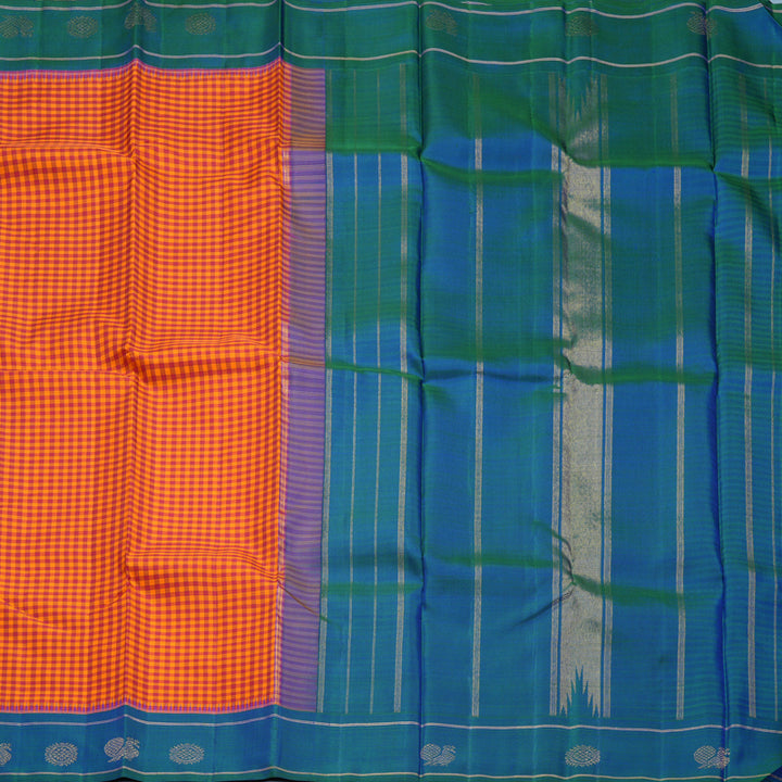Hayagrivas Handloom Maroon & Orange Checks Kanjivaram Silk Saree KBF332E3-1