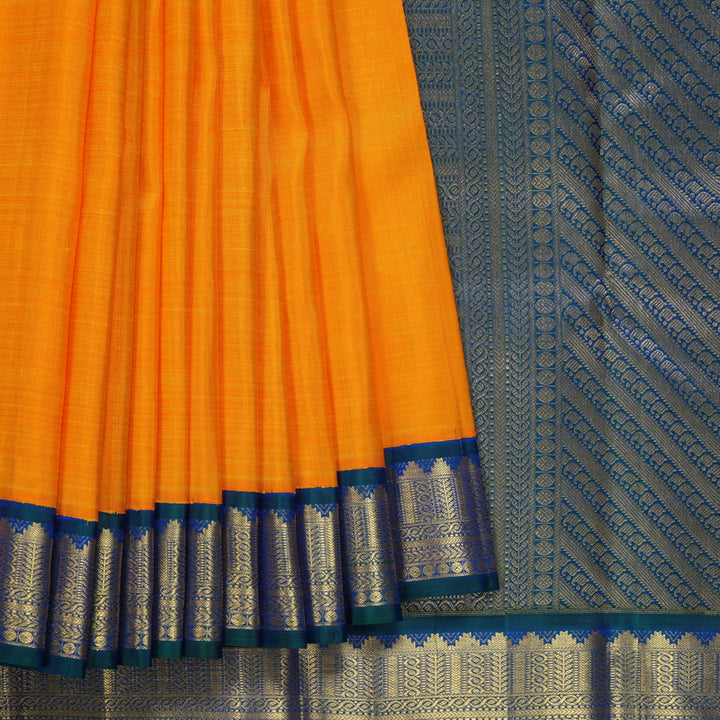 Hayagrivas Handloom Mambazham Orange Kanjivaram Silk Saree with Mayilkazhuthu Border KBF332E6-1