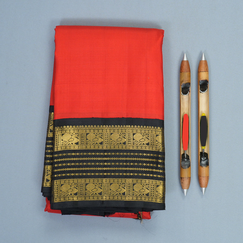Hayagrivas Handloom Red Kanjivaram Silk Saree with Black Border KBF333E2-1