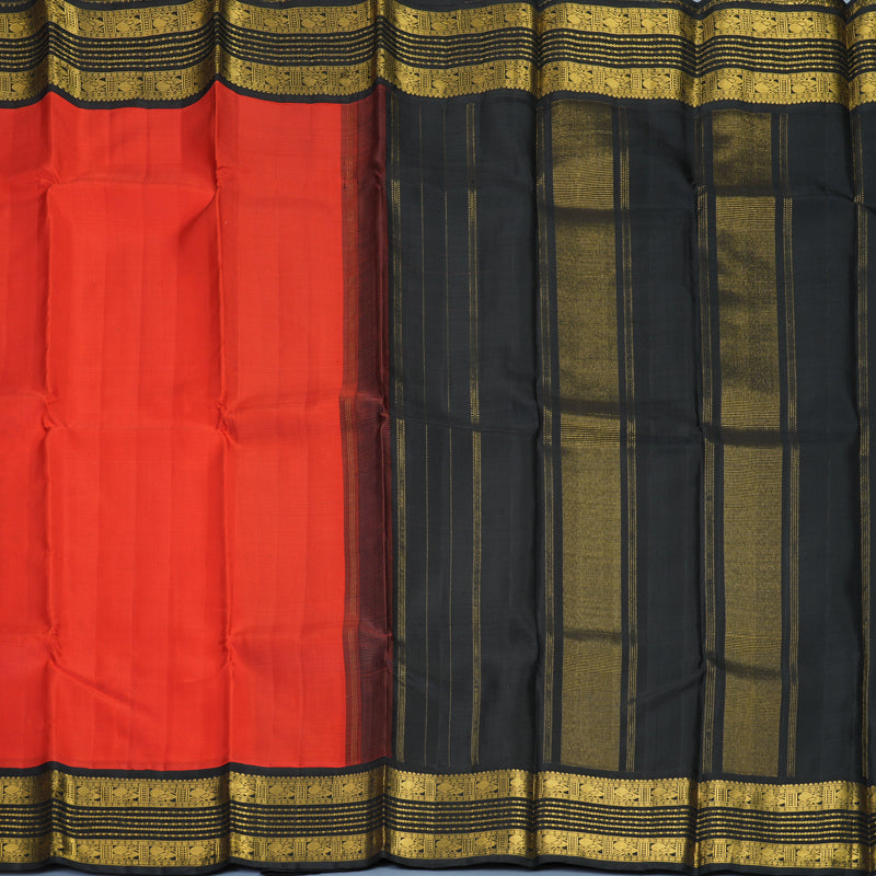 Hayagrivas Handloom Red Kanjivaram Silk Saree with Black Border KBF333E2-1