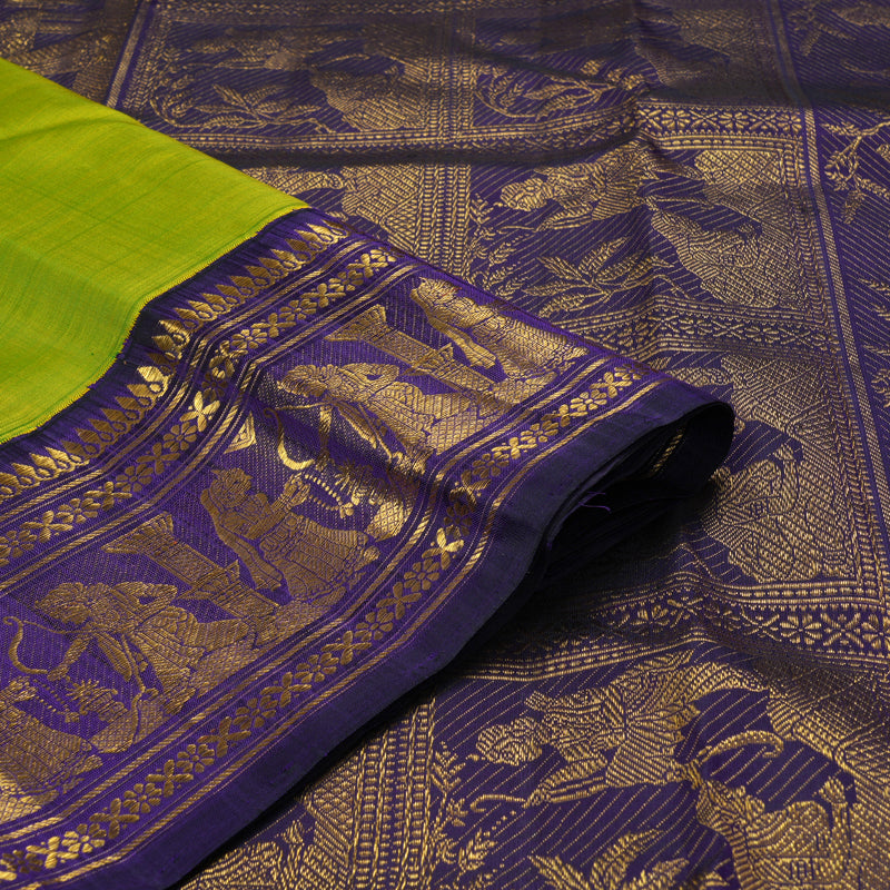 Hayagrivas Handloom Fluorescent Green Kanjivaram Silk Saree with Violet Border KBF333E4-1