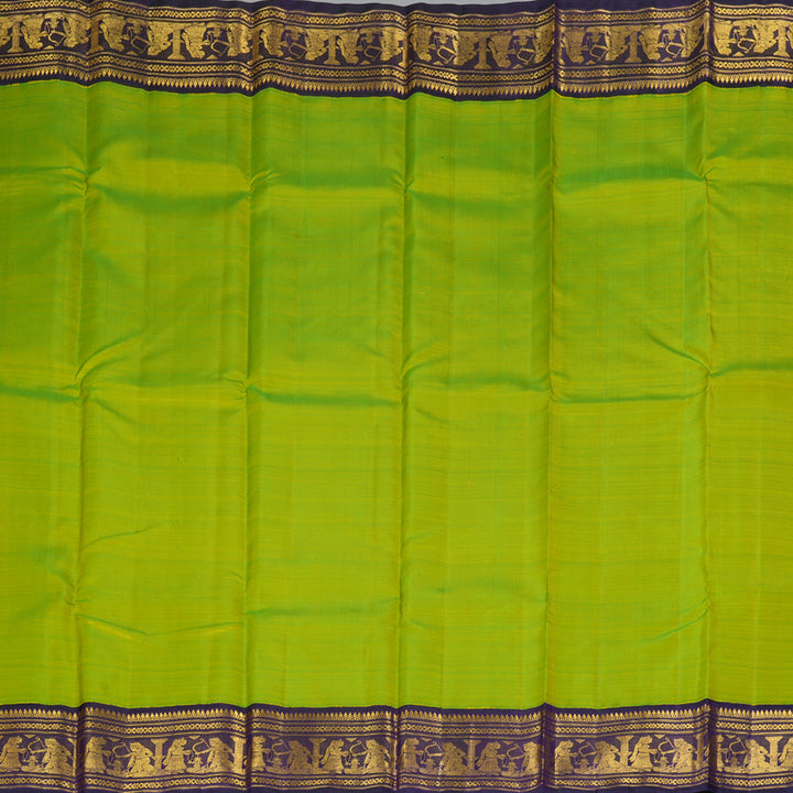 Hayagrivas Handloom Fluorescent Green Kanjivaram Silk Saree with Violet Border KBF333E4-1