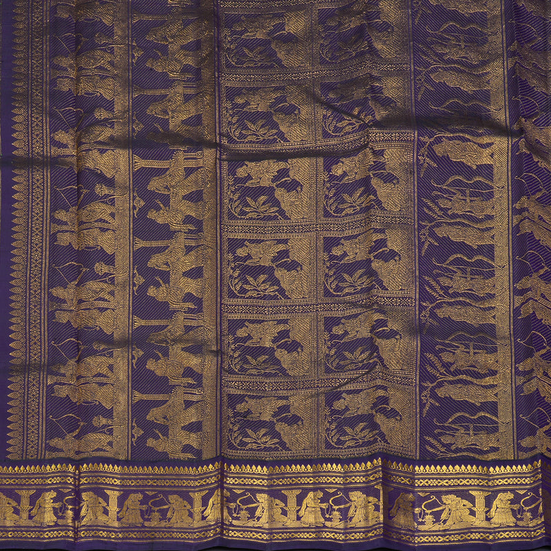 Hayagrivas Handloom Fluorescent Green Kanjivaram Silk Saree with Violet Border KBF333E4-1