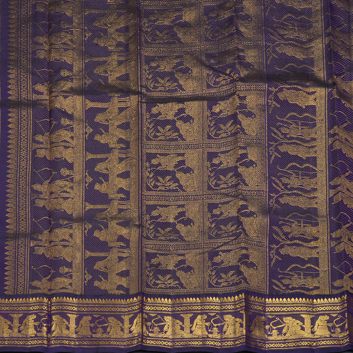 Hayagrivas Handloom Fluorescent Green Kanjivaram Silk Saree with Violet Border KBF333E4-1