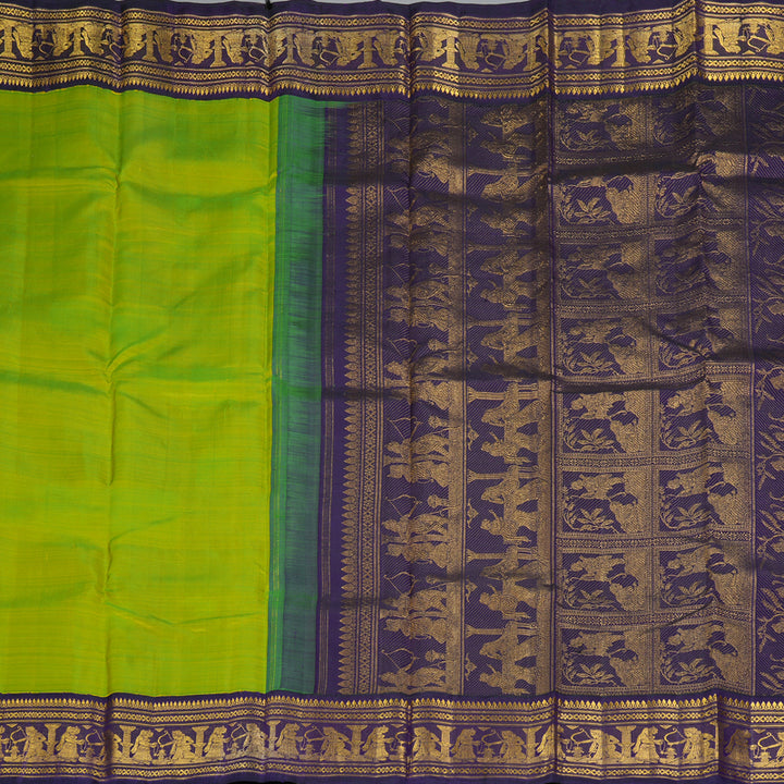 Hayagrivas Handloom Fluorescent Green Kanjivaram Silk Saree with Violet Border KBF333E4-1