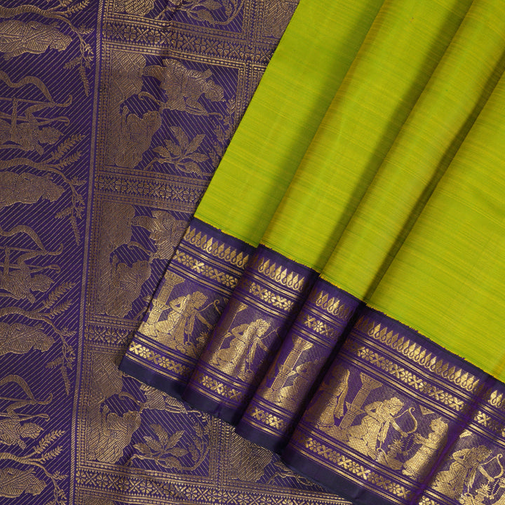 Hayagrivas Handloom Fluorescent Green Kanjivaram Silk Saree with Violet Border KBF333E4-1