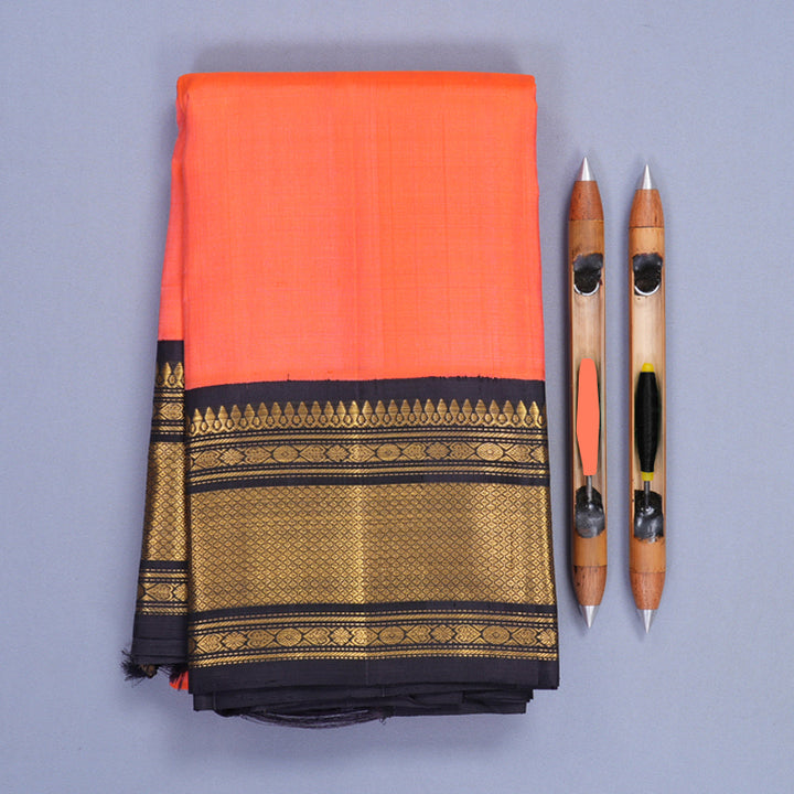 Hayagrivas Handloom Kanakambaram Orange Kanjivaram Silk Saree with Deep Nagapazham Border KBF333E6-1