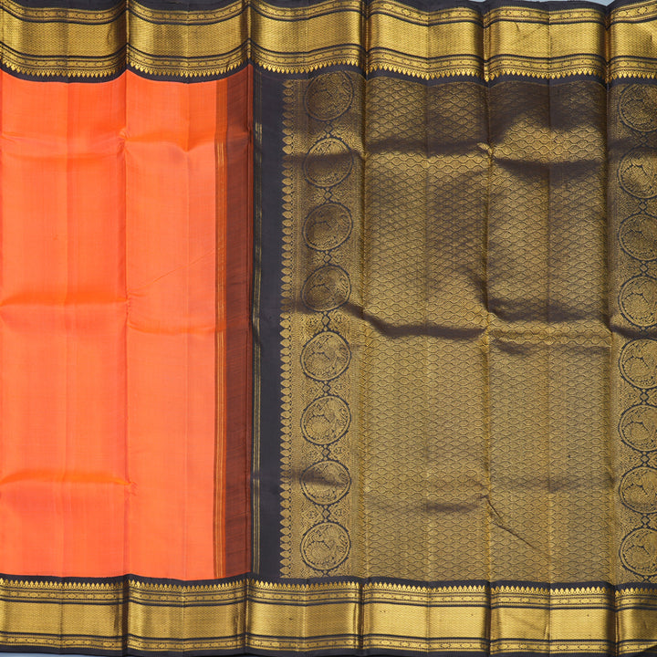 Hayagrivas Handloom Kanakambaram Orange Kanjivaram Silk Saree with Deep Nagapazham Border KBF333E6-1