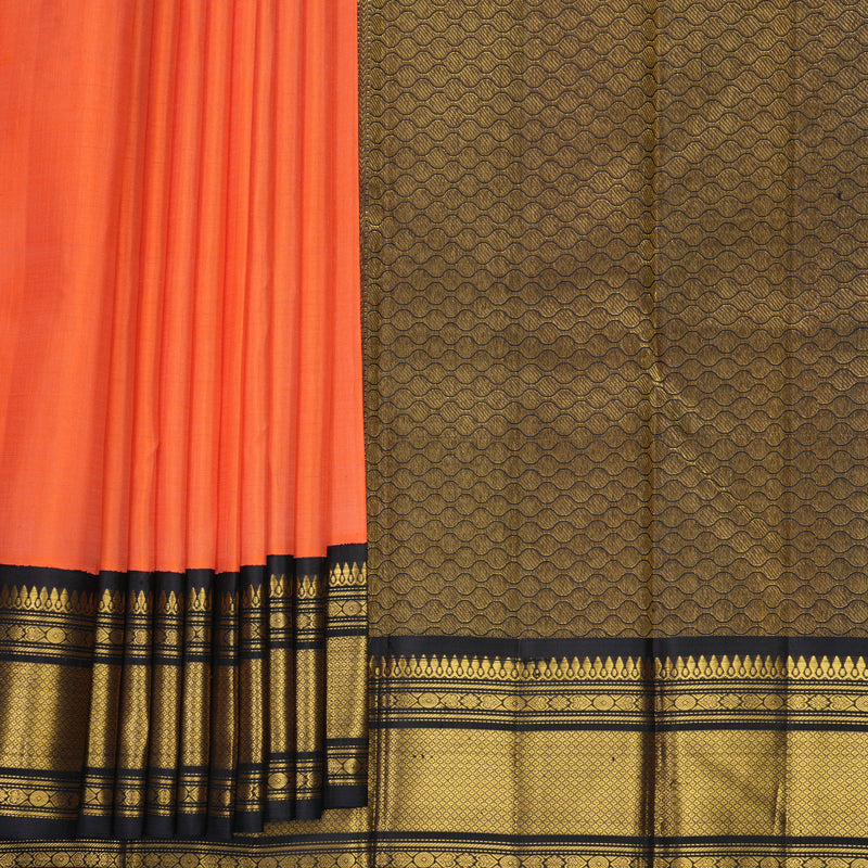 Hayagrivas Handloom Kanakambaram Orange Kanjivaram Silk Saree with Deep Nagapazham Border KBF333E6-1