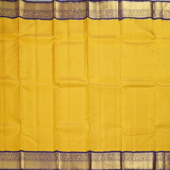 Hayagrivas Handloom Yellow Kanjivaram Silk Saree with Purple Border KBF333E7-1