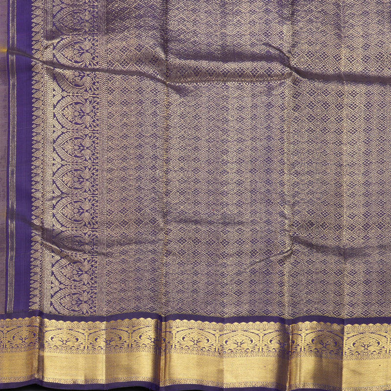 Hayagrivas Handloom Yellow Kanjivaram Silk Saree with Purple Border KBF333E7-1