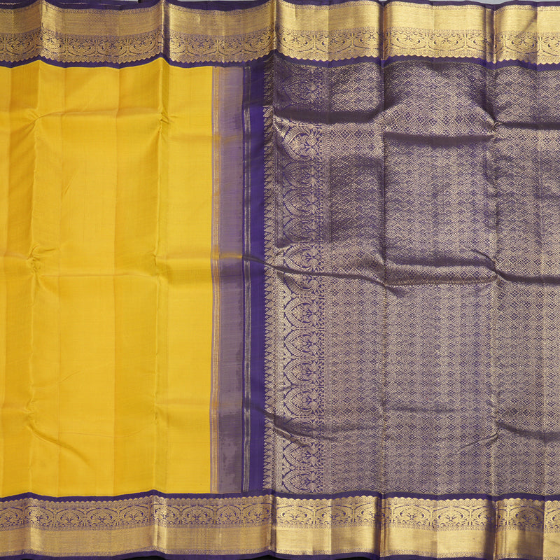 Hayagrivas Handloom Yellow Kanjivaram Silk Saree with Purple Border KBF333E7-1